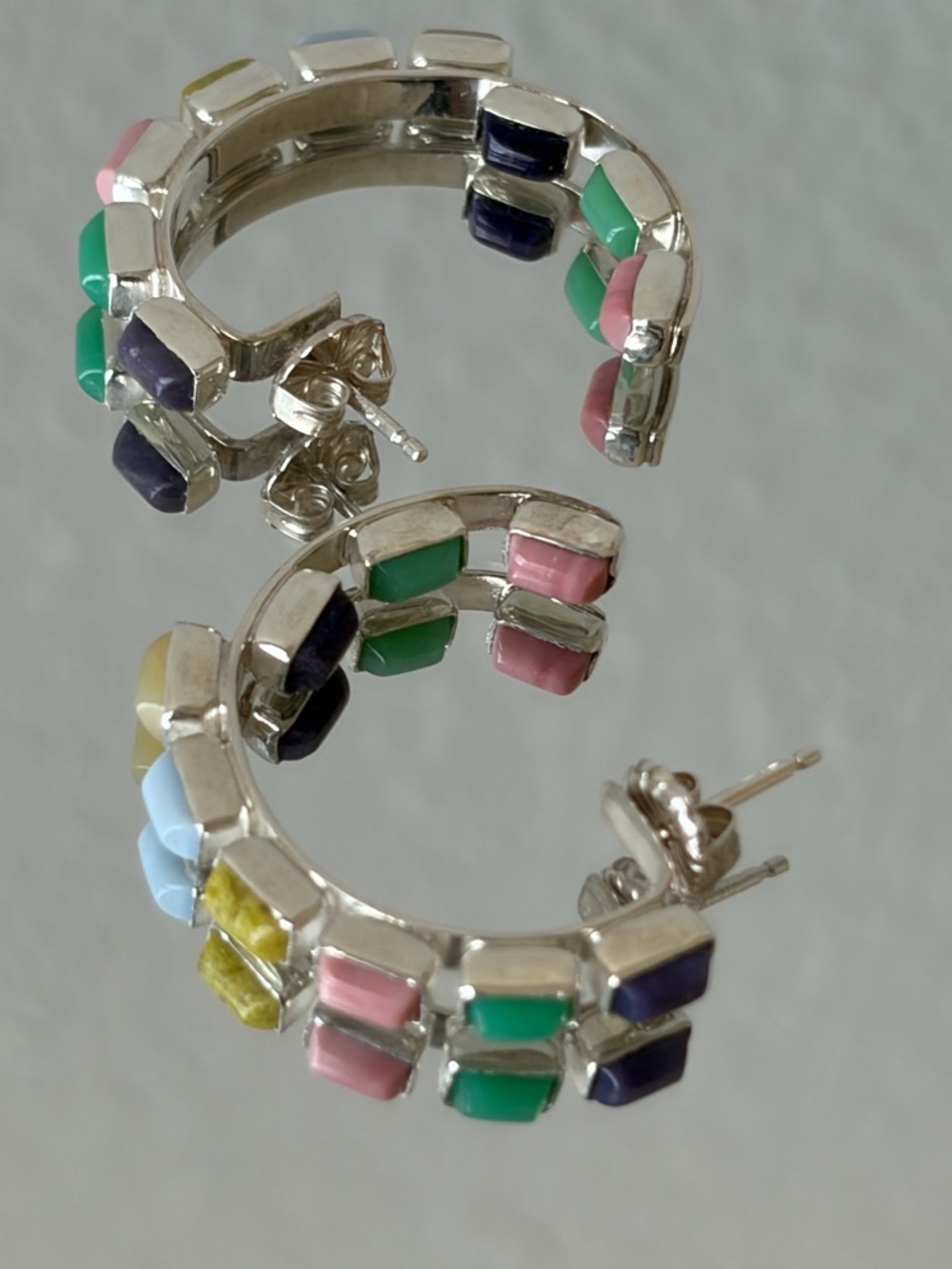 Jay King Sterling Silver Multicolor Opal Hoop Earrings NWT